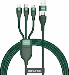 Baseus Flash Series 2 in 3 Braided USB to micro USB / Type-C / Lightning Cable 5A Πράσινο 1.2m (CA2T3-06)