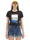 Women's Athletic Crop T-shirt Floral Black