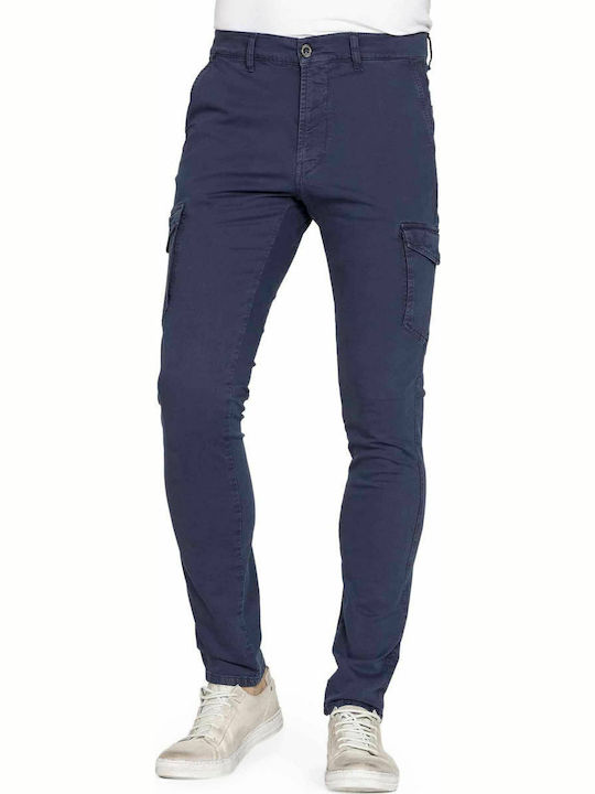 Trousers Cargo Elastic in Slim Fit Navy Blue