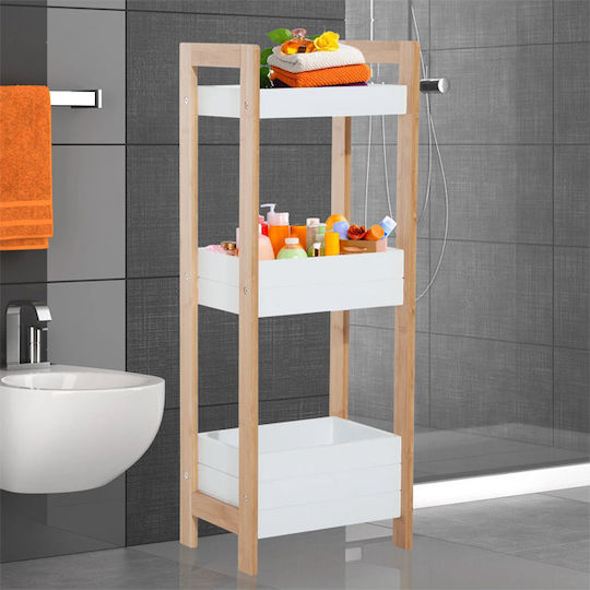 HomCom Boden Badezimmerregal Bamboo mit 3 Regalböden 27.5x27.5x27.5cm Weiß HomCom Boden Badezimmerregal Bamboo mit 3 Regalböden 27.5x27.5x27.5cm Weiß