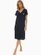 Minerva Summer Cotton Women's Nightdress Navy Blue