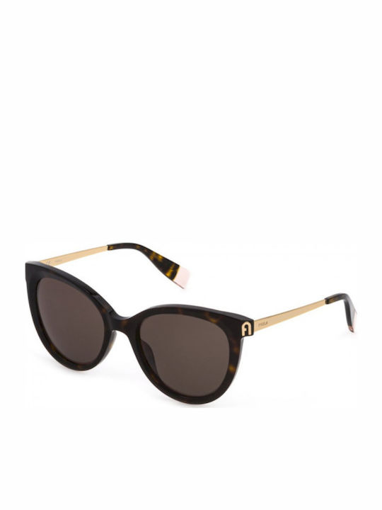 Furla Women's Sunglasses with Black Tartaruga Horn-Rimmed Frame and Brown Lenses SFU508 0722