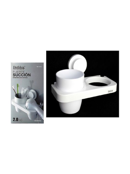 Bathlux 30140 Plastic Cup Holder Wall Mounted with Suction Cup White