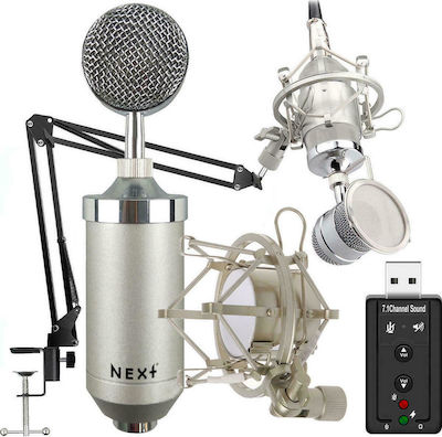 Next Condenser (Large Diaphragm) XLR Microphone Κιτ με Ακουστικά Shock Mounted/Clip On Mounting Voice in Silver Color