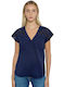 Nicola Women's Summer Blouse Short Sleeve with V Neckline Floral Blue