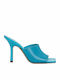 Leather Mules with Thin High Heel in Blue Color