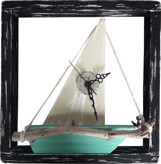 Kapadakis Wood Art Boat Wall Clock Wooden Black 30x30cm