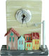 Kapadakis Wood Art Neighborhood With Column Tabletop Clock with Indicators Wooden Olive Green 1107