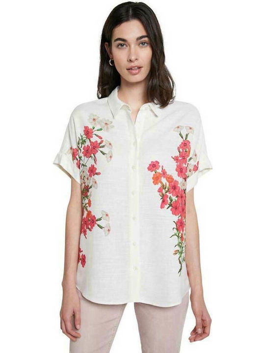 Desigual Grisol Women's Floral Short Sleeve Shirt White