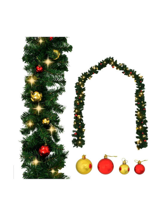 vidaXL Weihnachtliche Girlande Beleuchtet Plastik Grün 500cm 1Stück Dekoriert mit Kugeln / LED 5m