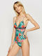 Guess One-Piece Swimsuit with Padding & Open Back Floral Green