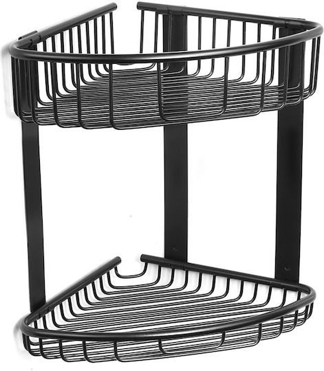 Karag Reti Ъглов Стенен Рафт за баня Метален с 2 рафта 21x21x29см Черна