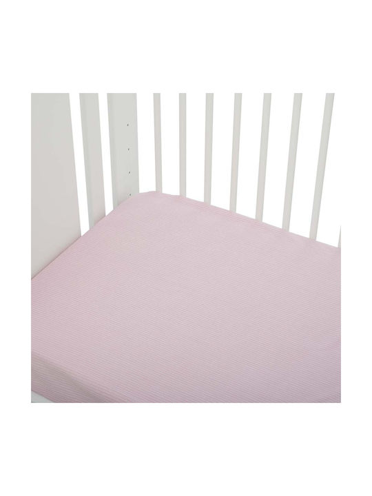 Mother Baby Striped Baby Sheet Crib Cotton Fitted Pink 74x140cm