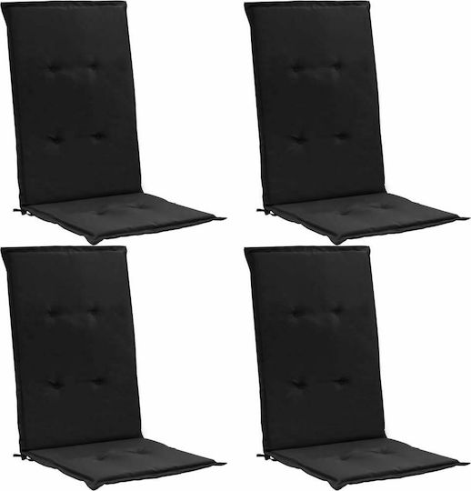 vidaXL Garden Chair Cushions with Backrest Black 4 Pieces 120x50cm