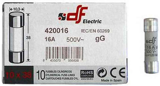 Adeleq Φυσίγγια Κυλινδρικά Πορσελάνης 10x38mm Ταχείας Καύσεως Gg 16A