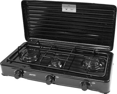 MPM Liquid Gas Countertop Triple Burner Black