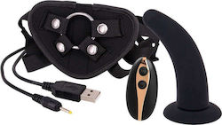 Seven Creations Remote Controlled Vibrating Silicone Dildo with Strap On Harness Harness με Dildo 12.5cm και Δόνηση σε Μαύρο Χρώμα