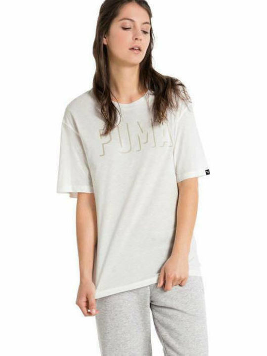 Puma Fusion Elongated Women's Athletic Blouse Short Sleeve White