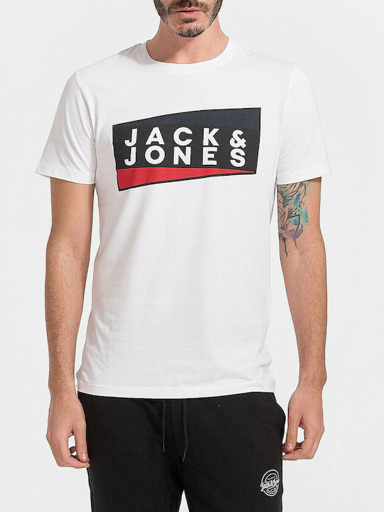 Jack & Jones T-shirt Bărbătesc cu Mânecă Scurtă Alb