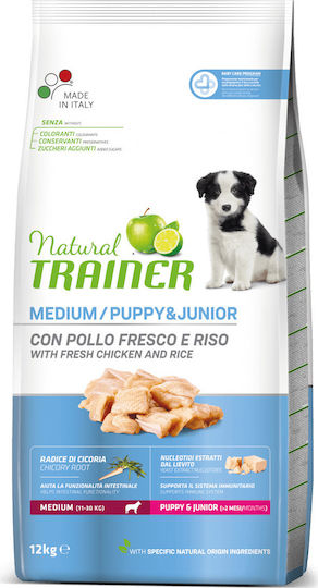 Natural Trainer Junior & Puppy Medium Chicken 12kg Dry Food for Medium Breed Puppies with Chicken