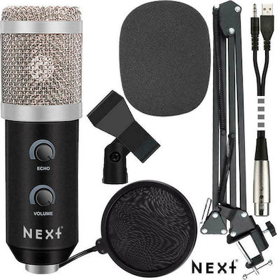 Next Condenser (Large Diaphragm) Microphone 3.5mm / USB Kit Reverb Volume Shock Mounted/Clip On Mounting Voice in Silver Color