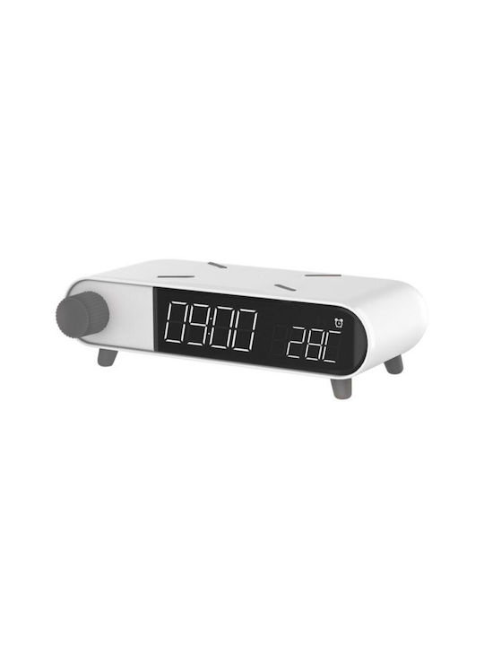 Ksix Retro Tabletop Digital Clock with Alarm & Wireless Charging White BXCQI15B