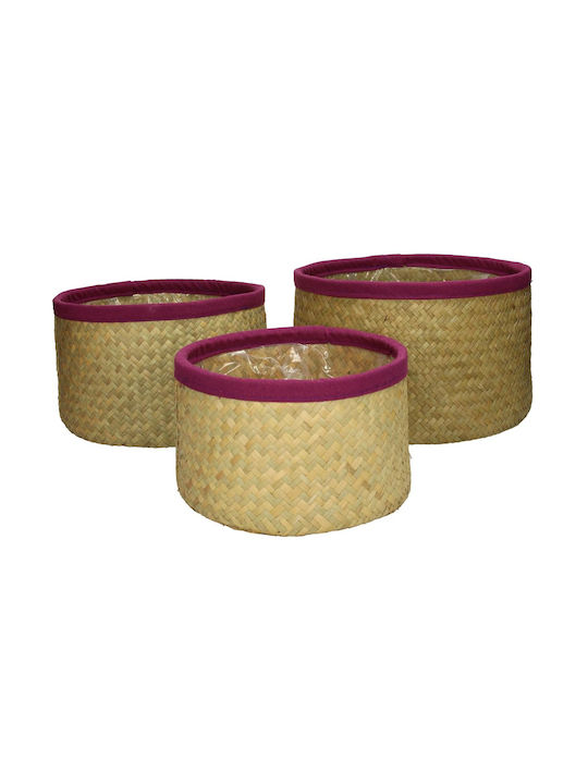 Zaros Set Decorative Baskets Wicker with Violet Trimming 27x27x17cm 3 Pieces