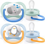 Philips Orthodontic Pacifiers Silicone Elephant - Penguin Green - Blue Night with Case for 0-6 months 2pcs