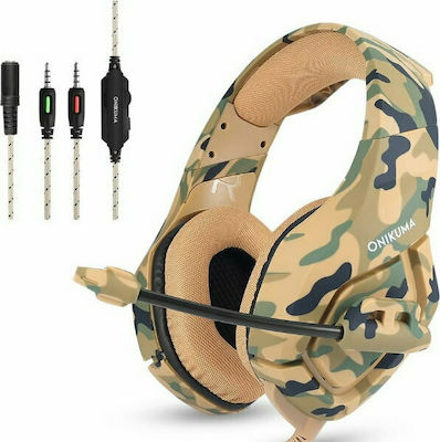 Onikuma Onikuma K1-B Camouflage Over Ear Gaming Headset με σύνδεση 3.5mm Καφέ