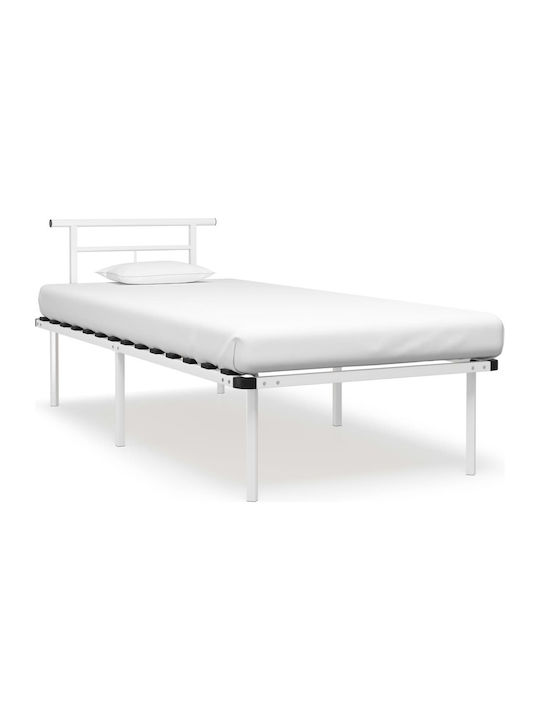 Κρεβάτι Μονό Μεταλλικό Λευκό με Τάβλες για Στρώμα 90x200cm