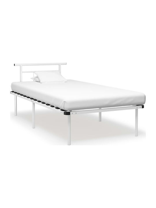 Κρεβάτι Μονό Μεταλλικό Λευκό με Τάβλες για Στρώμα 100x200cm