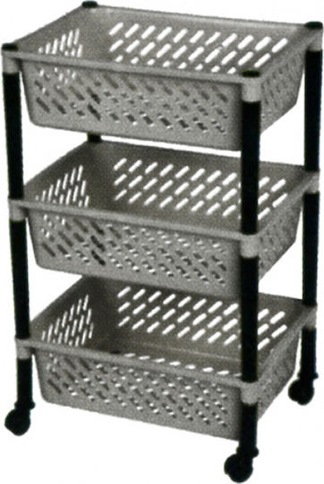 Plastic Kitchen Trolley 3-Tier Gray 30x39x62cm