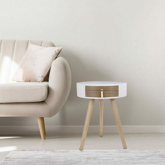 Round Side Wooden Coffee Table with Drawers White - Natural W35xL35xH46.5cm
