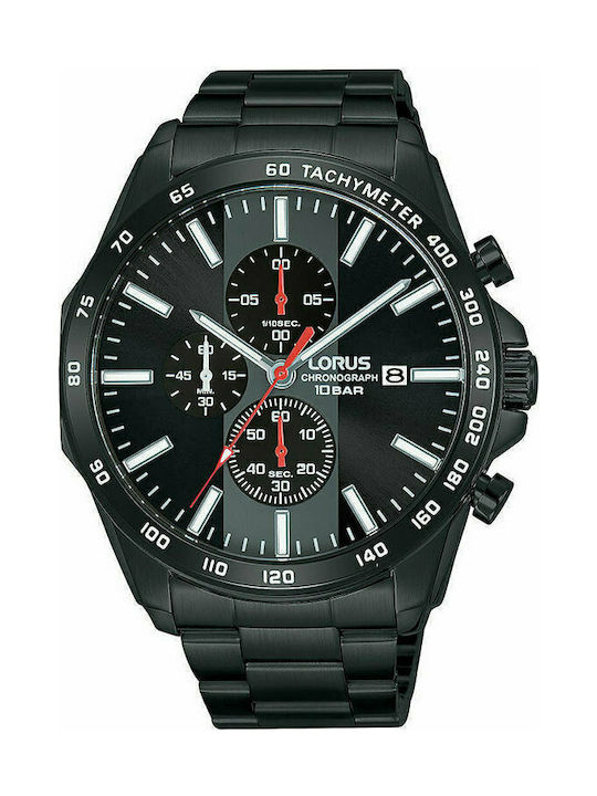 Lorus Battery Chronograph Watch with Metal Bracelet Black RM341GX9