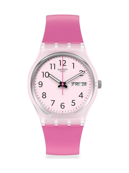 Swatch Ρολόι με Ροζ Καουτσούκ Λουράκι