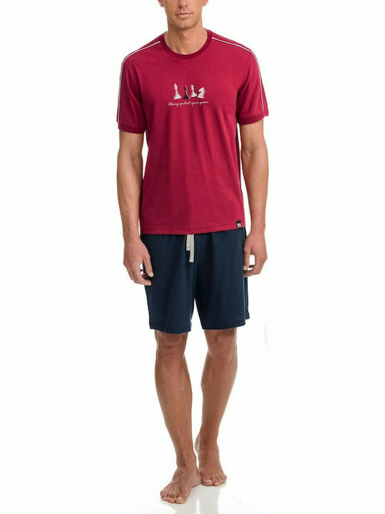 Vamp Men's Summer Cotton Pajamas Set Red