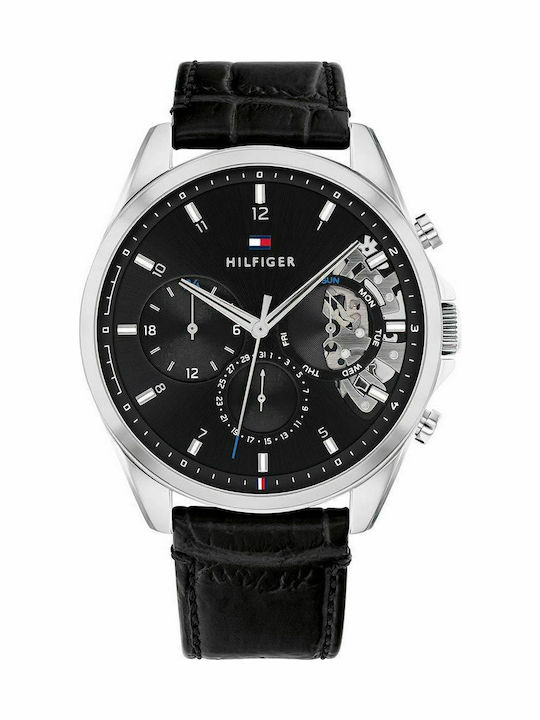Tommy Hilfiger Baker Men's Watch 44mm Chronograph Battery with Black Leather Strap