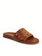 Fardoulis Leather Women's Flat Sandals in Tabac Brown Color