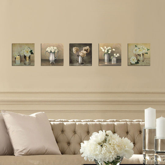 HomeMarkt Flowers Fivefold Painting Wooden 75x15cm