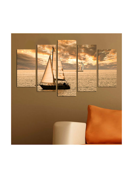 HomeMarkt Sunset Sailing Fivefold Painting Wood...