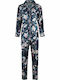 Women's Anil satin all-print floral pajamas.Saten Collection. PETROL