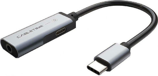 Cabletime C160 Μετατροπέας USB-C male σε 3.5mm / USB-C female Γκρι 1τμχ