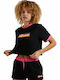 Filide Women's Athletic Crop Top Short Sleeve Black