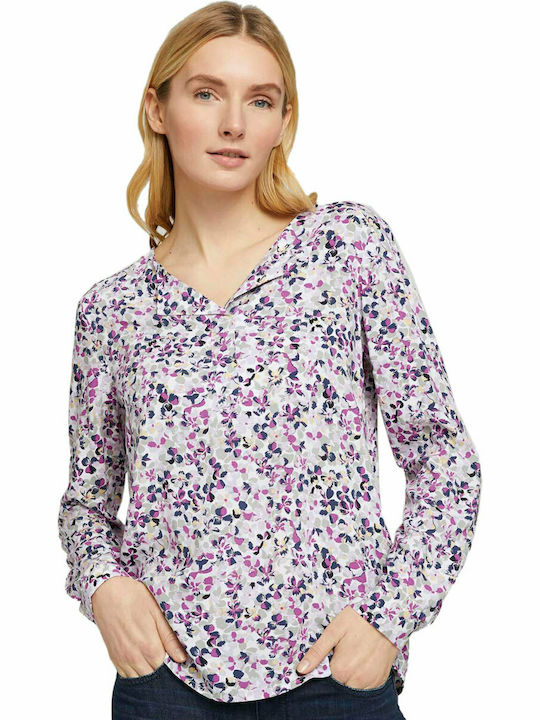 Tom Tailor Damen Sommer Bluse Langärmelig Blumen Blau