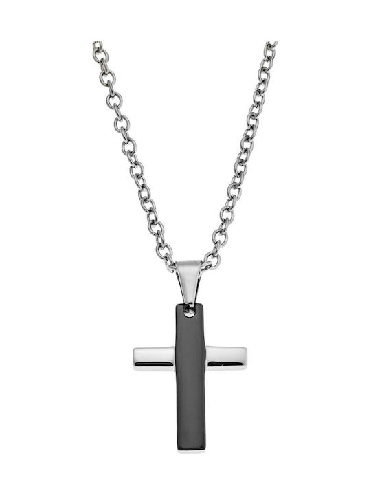 Puppis Schwarz Herren Kreuz aus Stahl mit Kette