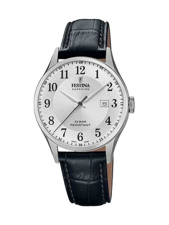 Festina Watch Battery with Black Leather Strap