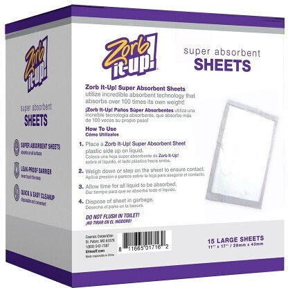 Urine Off Zorb-it Up Sheets 15 Dog & Cat Wipes for Urine Cleansing