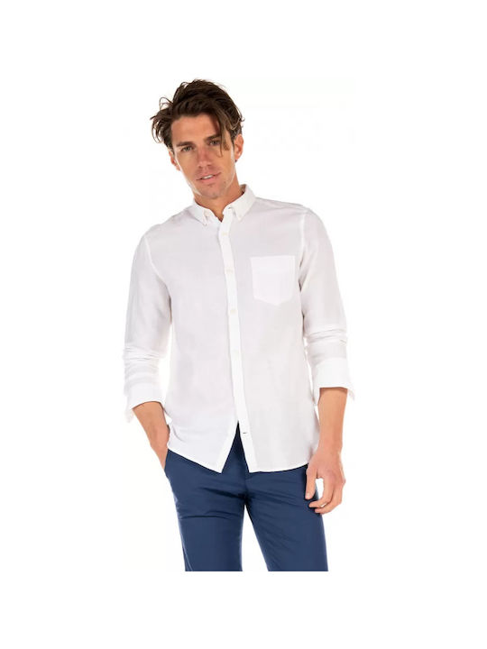GNIOUS LONG-SLEEVED COTTON-LINEN SHIRT WHITE