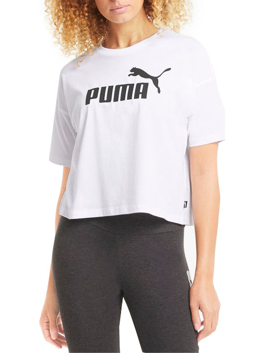PUMA Logo Damen Crop T-Shirt Weiß
