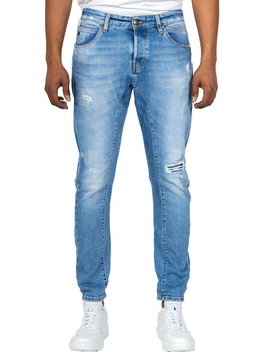 Brannon Men's Jeans Pants Cropped Elastic with Slim Tapered Fit Blue